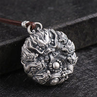 KarmaRipple's 999 Sterling Silver Nine Dragons Playing With A Pearl Fortune Protection Pendant Necklace