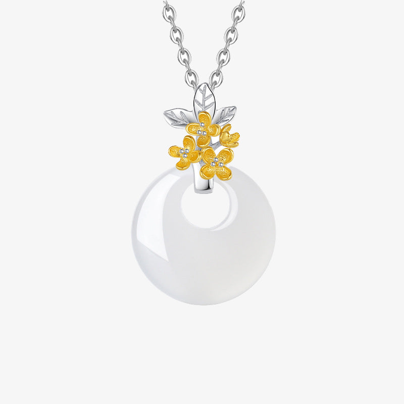 KarmaRipple's 925 Sterling Silver Round Chalcedony Twelve Months Flower Balance Pendant Necklace p38