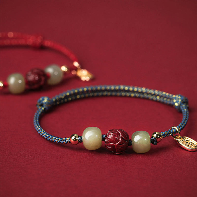 KarmaRipple's 14K Gold Plated Hetian Jade Cinnabar Lotus Fortune Handcrafted Rope Bracelet p10
