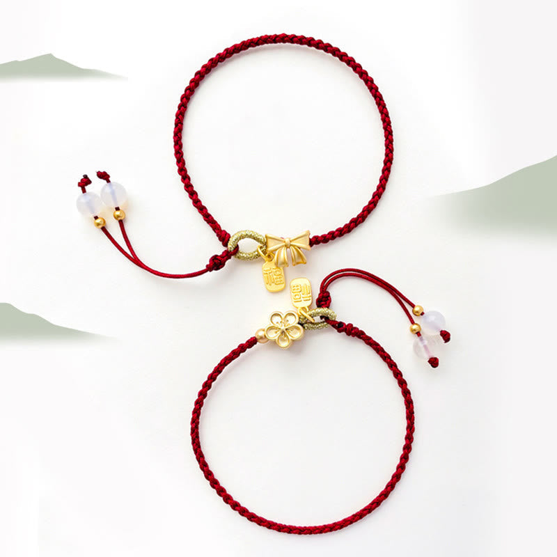 KarmaRipple's Handmade Peach Blossom Rosette Bow Weave Fu Character Talisman Fortune Fortune Red Rope Bracelet p10