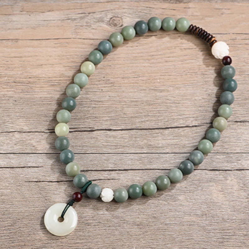 KarmaRipple's Cyan Bodhi Seed Lotus Jade Peace Buckle Wisdom Double Wrap Bracelet p14