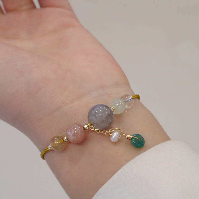 KarmaRipple's Moonstone Sunstone Beadwork Peace Buckle Talisman Balancing Bracelet p25