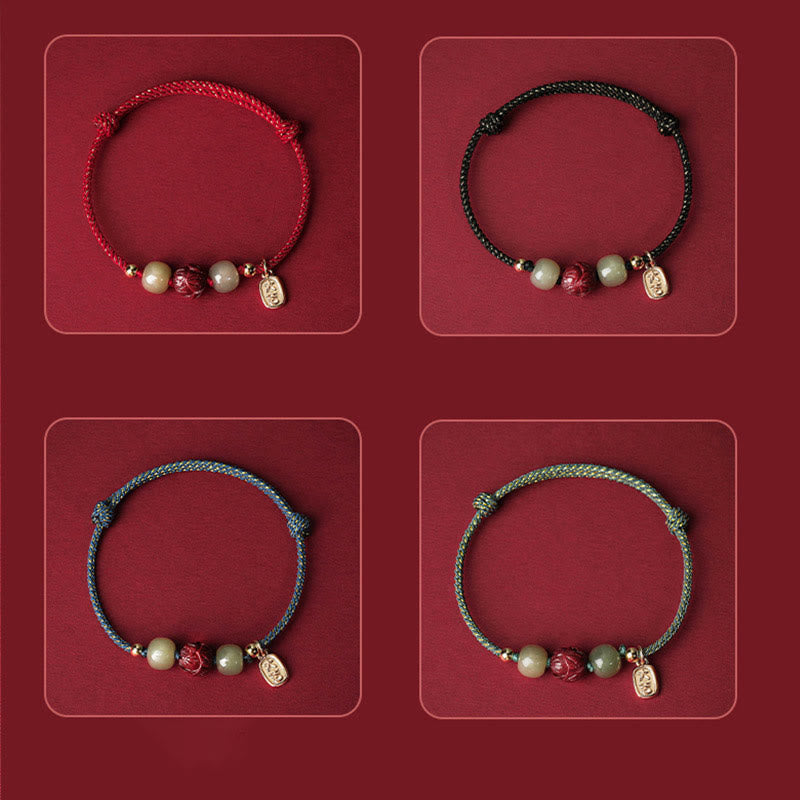 KarmaRipple's 14K Gold Plated Hetian Jade Cinnabar Lotus Fortune Handcrafted Rope Bracelet p15