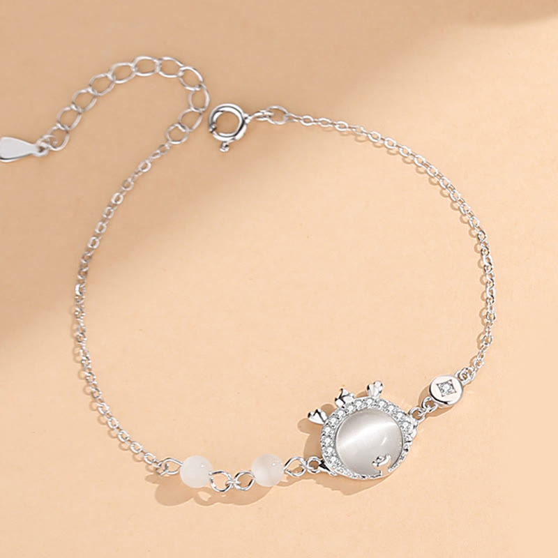 KarmaRipple's 925 Sterling Silver Year of the Dragon Cat's Eye Cute Dragon Bronze Coin Protection Bracelet Pendant Necklace Earrings ( p15