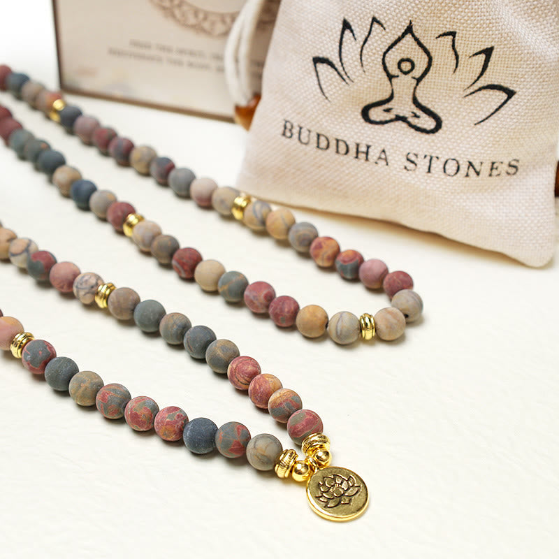 KarmaRipple's 108 Mala Beadwork Picasso Jasper Stone Courage Energy Bracelet p6