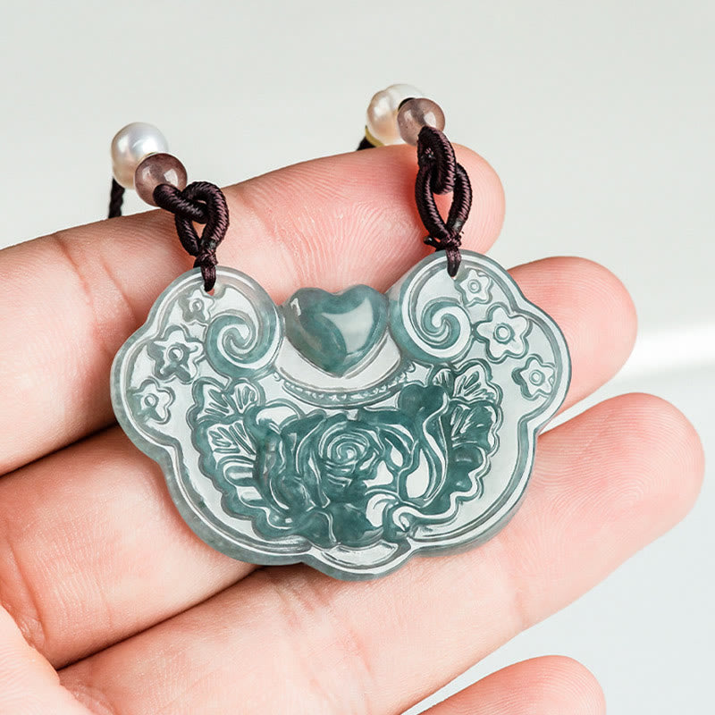 KarmaRipple's Authentic Jade Peony Flower Lock of Good Wishes Prosperity Pendant Necklace p6