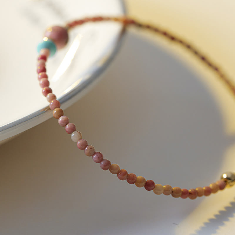 KarmaRipple's 14K Gold Plated Authentic Rhodonite Loving Energy Chain Bracelet p3