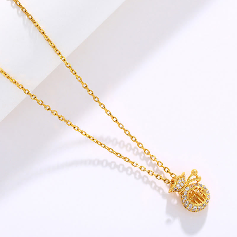 KarmaRipple's 24K Gold Plated Fu Character Fortune Money Bag Pendant Necklace p4