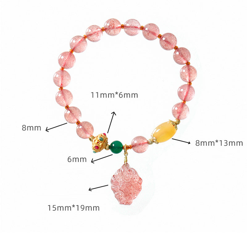 KarmaRipple's Authentic Strawberry Quartz Nine Tailed Fox Balancing Bracelet p13