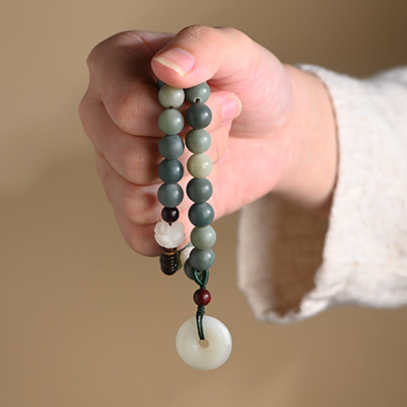 KarmaRipple's Cyan Bodhi Seed Lotus Jade Peace Buckle Wisdom Double Wrap Bracelet p13