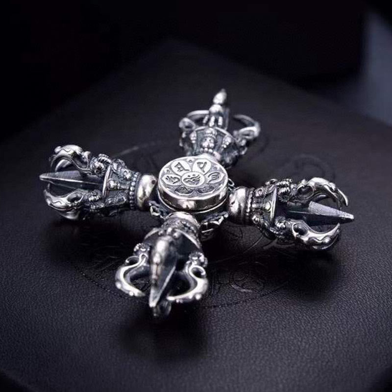 KarmaRipple's Tibetan 925 Sterling Silver Double Dorje Vajra Engraved Spiritual Power Necklace p3