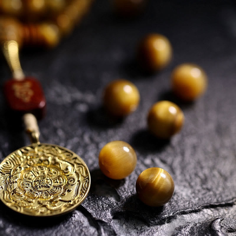 KarmaRipple's 108 Mala Beadwork Authentic Tiger Eye Bronze Dorje Protection Tassel Bracelet p17