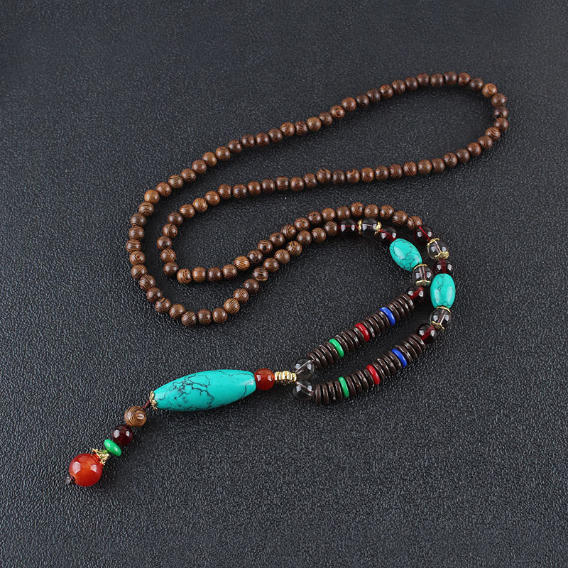 KarmaRipple's Wenge Wood Turquoise Stone Protection Calm Pendant Necklace p1