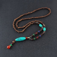 KarmaRipple's Wenge Wood Turquoise Stone Protection Calm Pendant Necklace