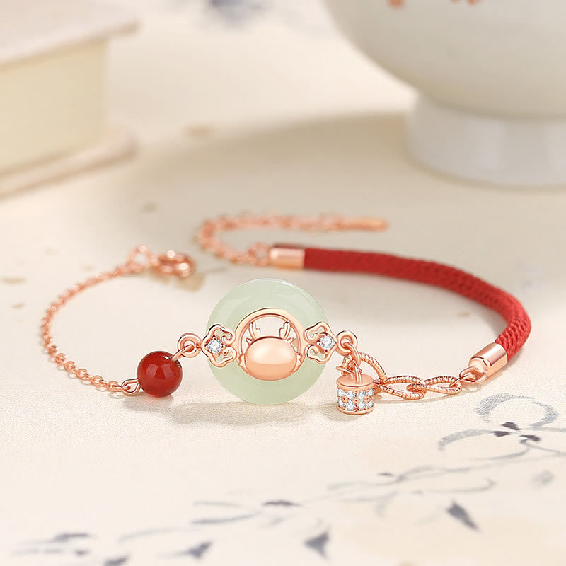 KarmaRipple's 925 Sterling Silver Year of the Dragon Authentic Hetian Jade Zircon Peace Buckle Protection Bracelet Pendant Necklace ( p1