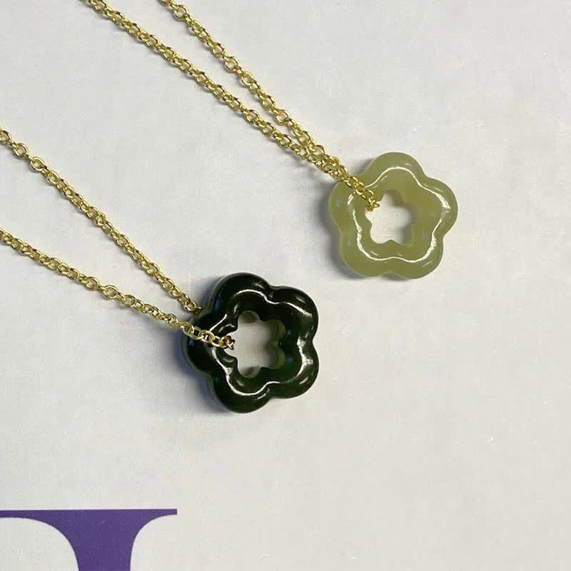 KarmaRipple's Dainty Hetian Jade Cyan Jade Fortune Floral Talisman Pendant Necklace p16