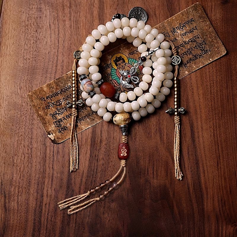 KarmaRipple's Tibet 108 Mala Beadwork Bodhi Seed Bagua Vajra Dzi Bead Gray Agate Wealth Bracelet p30
