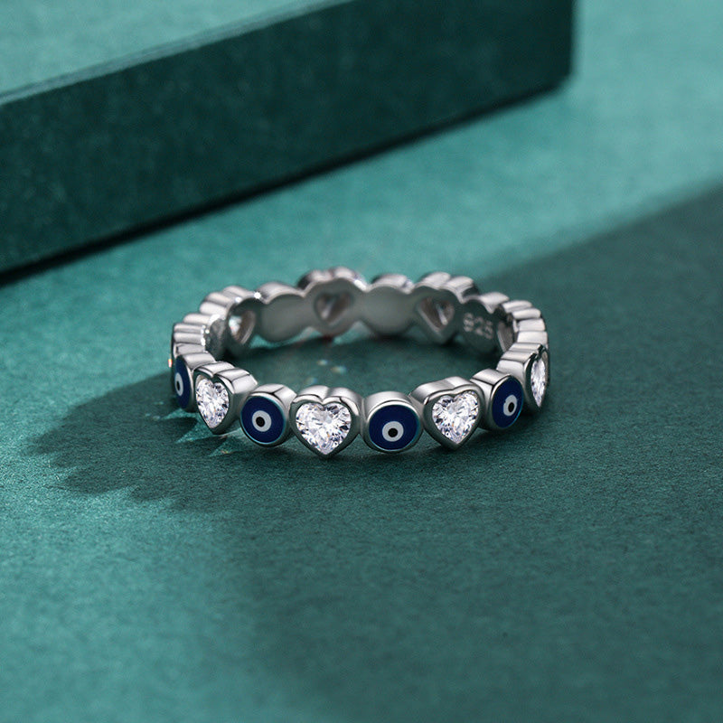 KarmaRipple's 925 Sterling Silver Evil Eye Love Heart Zircon Blessing Ring p4