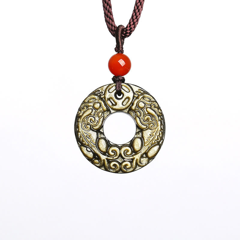 KarmaRipple's Gold Sheen Obsidian Peace Buckle Pixiu Bronze Coin Wealth Pendant Necklace p6