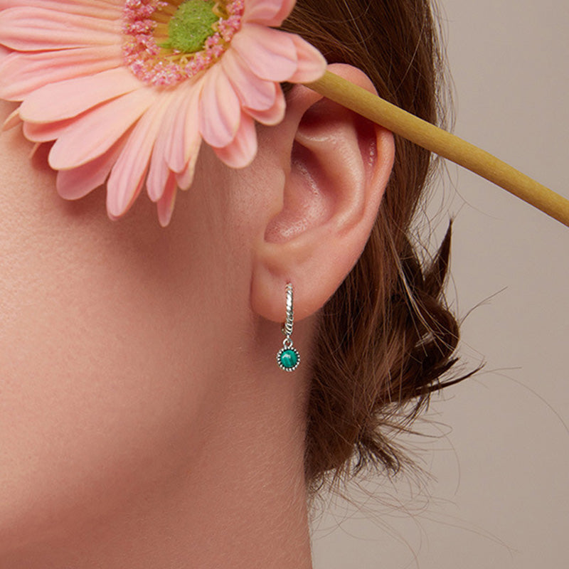 KarmaRipple's 925 Sterling Silver Round Malachite Anti-Anxiety Drop Earrings p3
