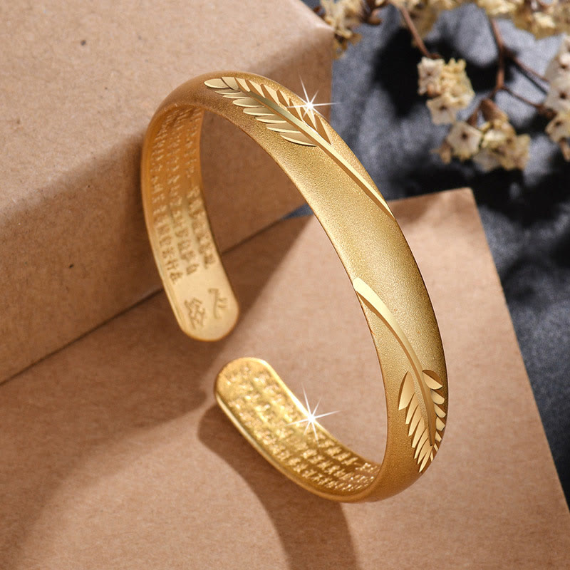 KarmaRipple's Feather Heart Sutra Engraved Pattern Wealth Bronze Cuff Bracelet Bangle p3