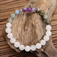 KarmaRipple's 108 Mala Beadwork Ivory Agate Amethyst Black Glitter Stone Protection Bracelet