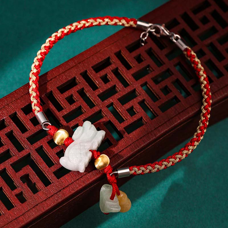 KarmaRipple's Chinese Zodiac Jade Prosperity Red String Bracelet Anklet p27