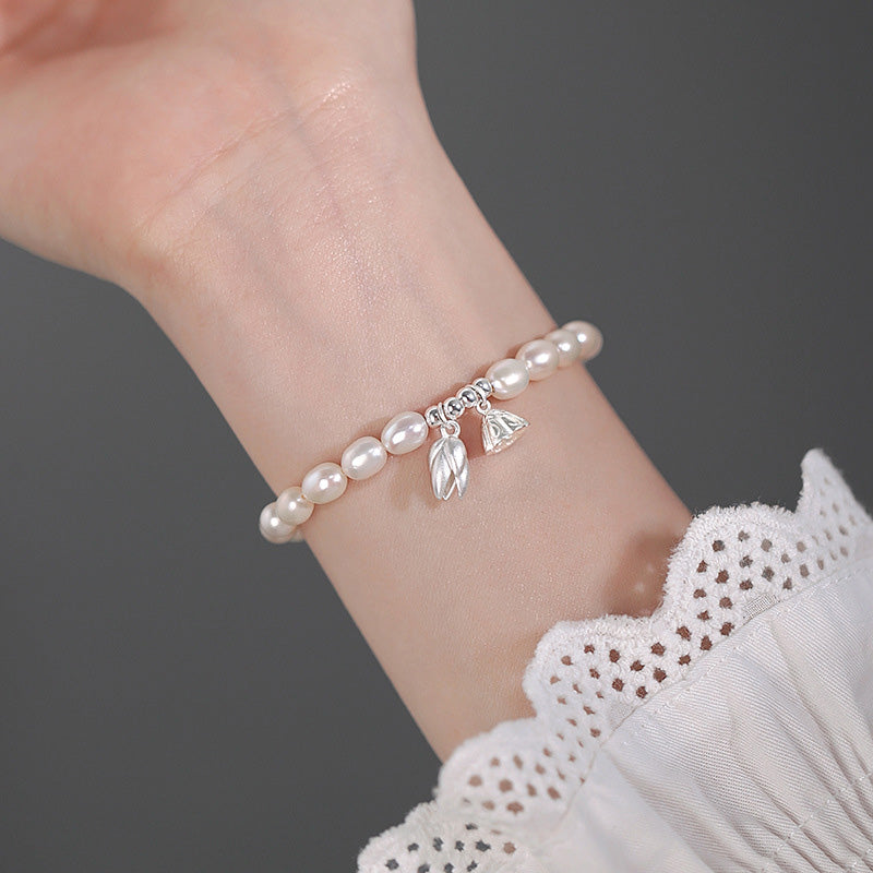 KarmaRipple's 999 Sterling Silver Lotus Flower Pod Authentic Pearl Balancing Bracelet p4