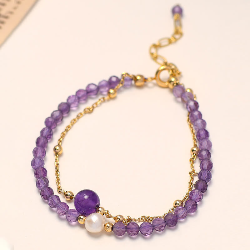 KarmaRipple's 14K Gold Plated Amethyst Gemstone Balancing Double Layer Chain Bracelet p6