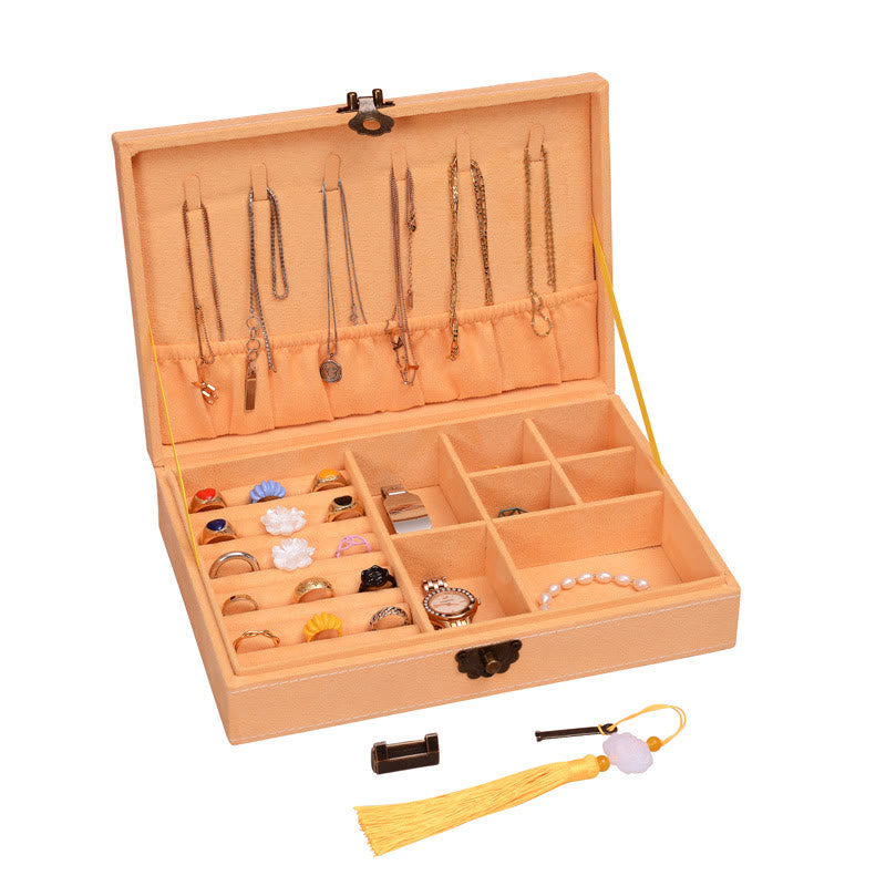 KarmaRipple's Simple Design Jewelry Box Organizer Single Layer Flannel Jewelry Storage Box With Lock p31
