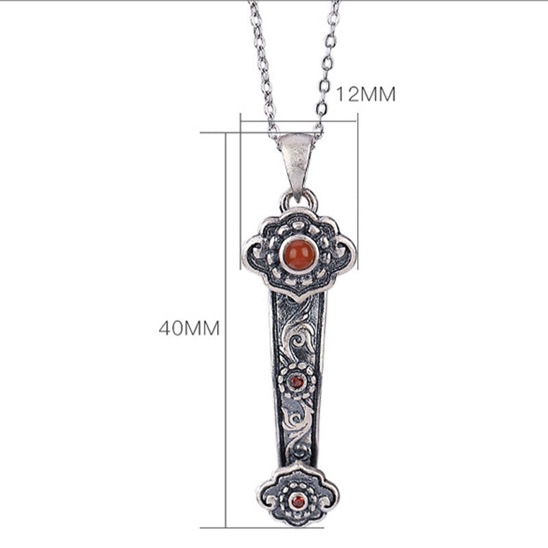 KarmaRipple's 925 Sterling Silver Red Agate Cyan Jade Auspicious Clouds Ruyi Handle Blessing Pendant Necklace p6