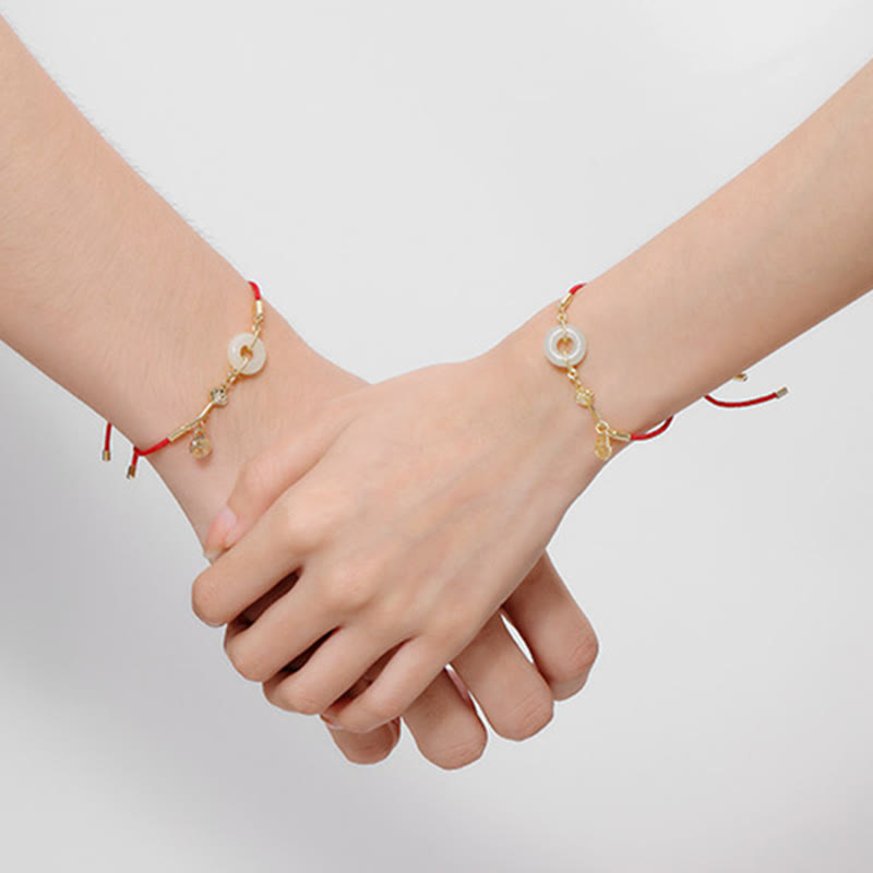 KarmaRipple's 18K Gold Plated Hetian Jade Peace Buckle Fu Character Fortune Red Rope Bracelet p12