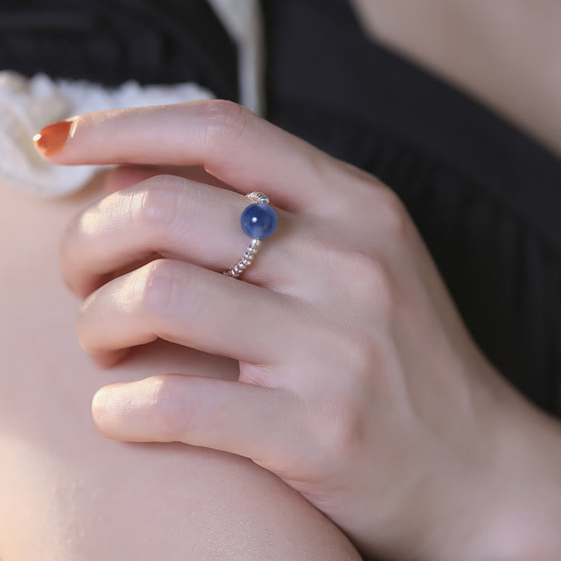 KarmaRipple's 925 Sterling Silver Blue Candy Agate Balancing Bead Ring p11