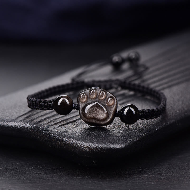 KarmaRipple's Authentic Silver Sheen Obsidian Gold Sheen Obsidian Cute Cat Paw Claw Protection Rope Bracelet p15