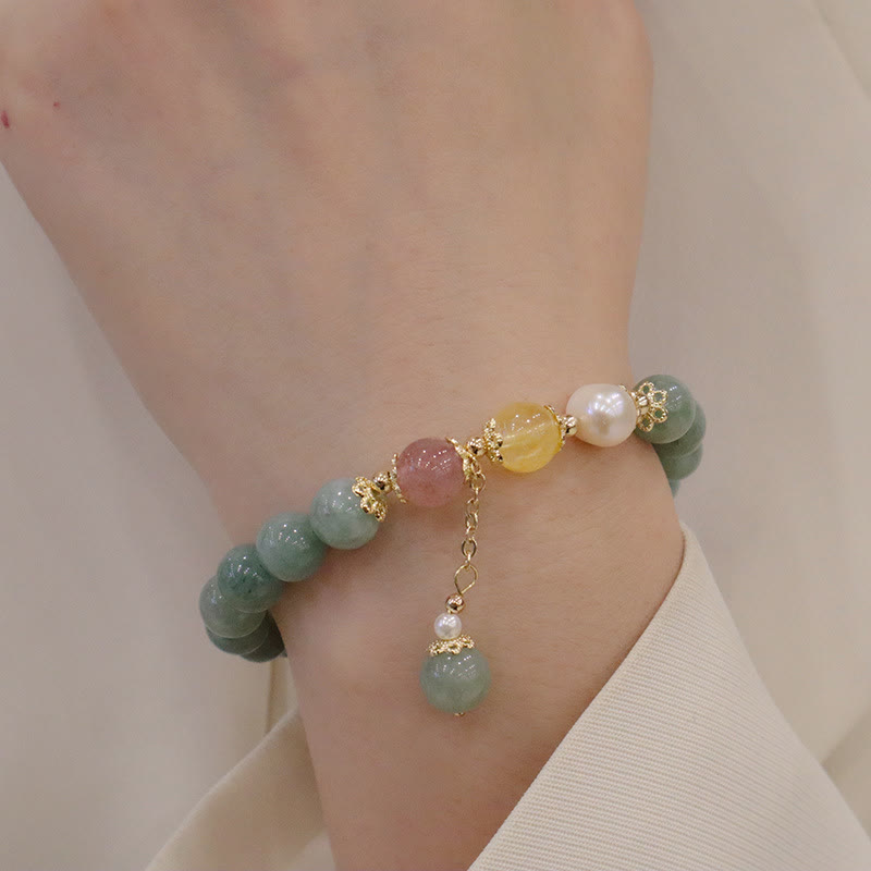 KarmaRipple's Jade Pearl Strawberry Quartz Abundance Fortune Bead Talisman Bracelet p5