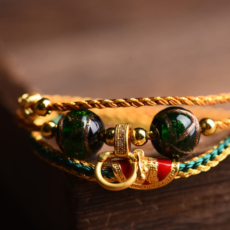 KarmaRipple's Tibetan Handmade Rope Liuli Glass Bead Woven Multilayered Balancing Bracelet p6