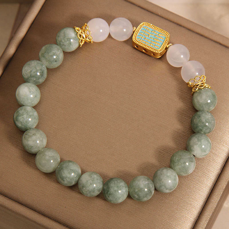 KarmaRipple's Authentic Green Jade Ivory Agate Five Scriptures Abundance Bracelet p2