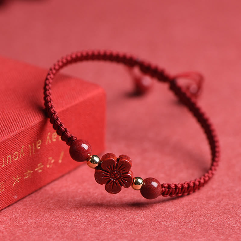 KarmaRipple's Four Leaf Clover Five-petal Flower Cinnabar Blessing Red String Bracelet p15