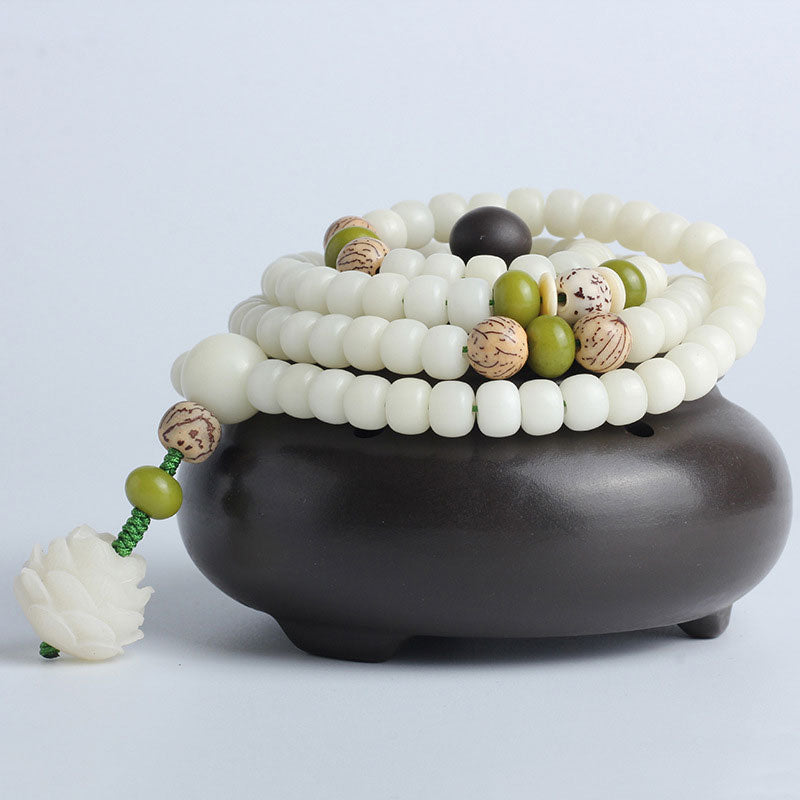 KarmaRipple's Ivory Jade Bodhi Lotus Mala Balance Pendant Bracelet p17