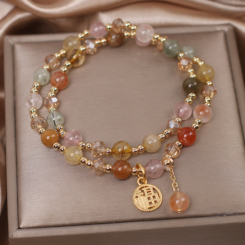 KarmaRipple's Multicolored Rutilated Quartz Fu Character Auspiciousness Bracelet p3