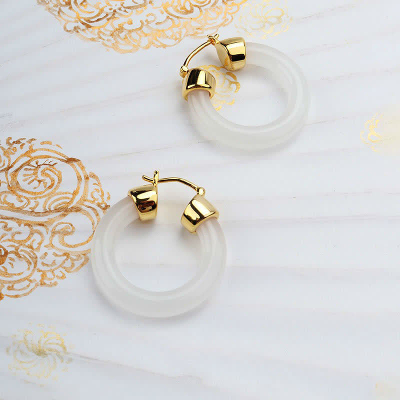 KarmaRipple's Round Jade Ivory Jade Prosperity Earrings p2