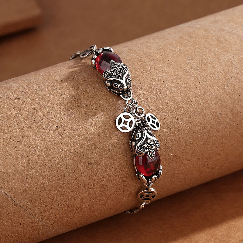 KarmaRipple's Garnet Double PiXiu Bronze Coin Protection Chain Bracelet p3
