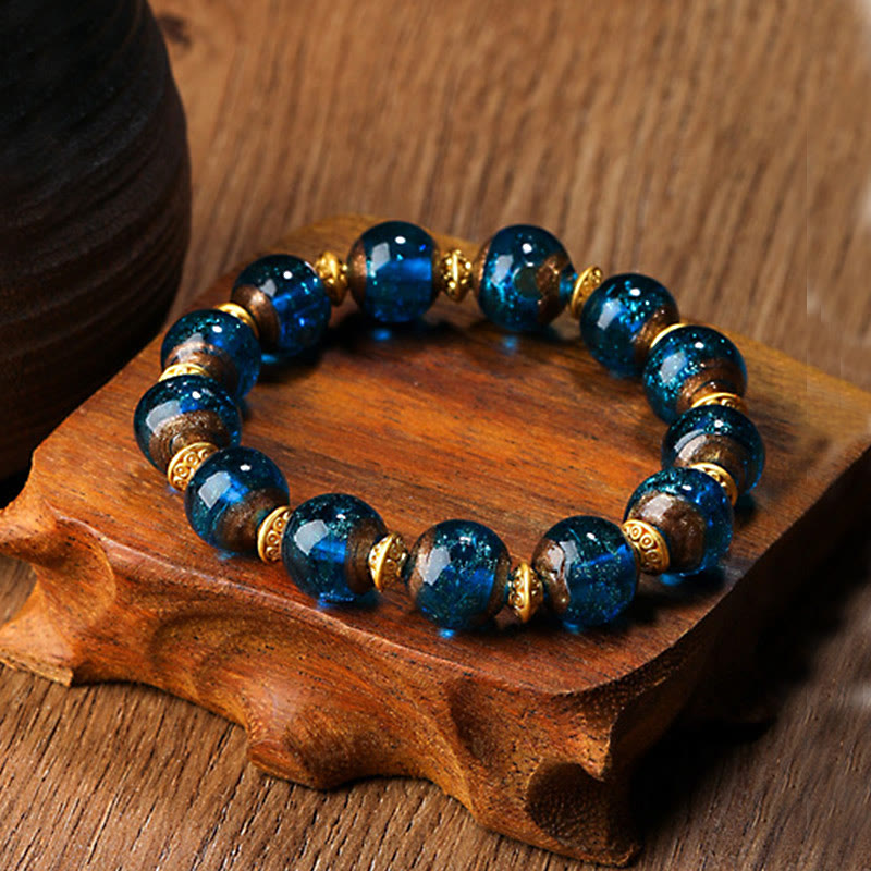 KarmaRipple's Gold Swallowing Beast Family Talisman Liuli Glass Bead Fortune Bracelet p44