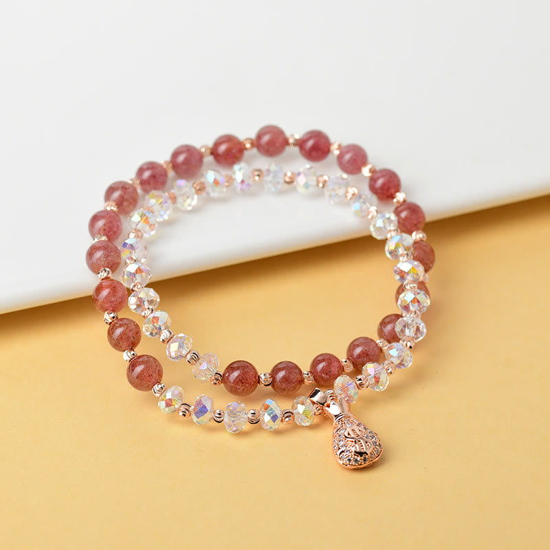 KarmaRipple's Strawberry Quartz Ivory Gemstone Money Bag Talisman Positive Bracelet p4