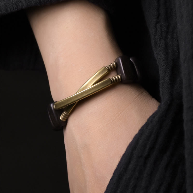 KarmaRipple's Tibetan Ebony Wood Bronze Balance Double Layer Bracelet p4