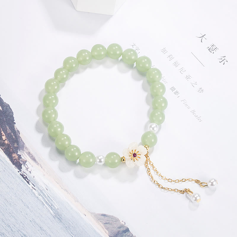 KarmaRipple's Jade Peach Blossom Flower Pearl Fortune Blessing Bracelet p1
