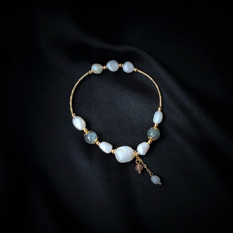 KarmaRipple's Pearl Moonstone Strawberry Quartz Bead Optimism Bracelet p4