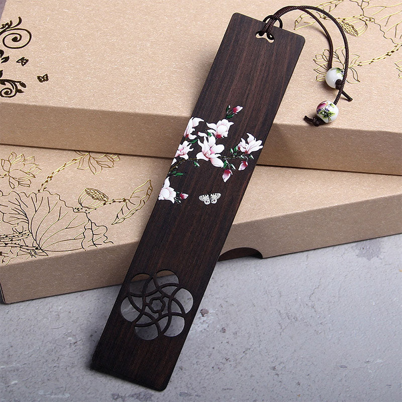 KarmaRipple's Butterfly Flower Ebony Wood Bookmarks With Gift Box p1