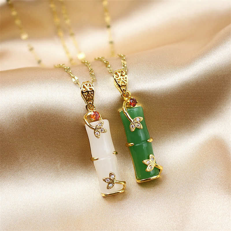 KarmaRipple's Ivory Jade Cyan Jade Bamboo Fortune Protection Pendant Necklace p6