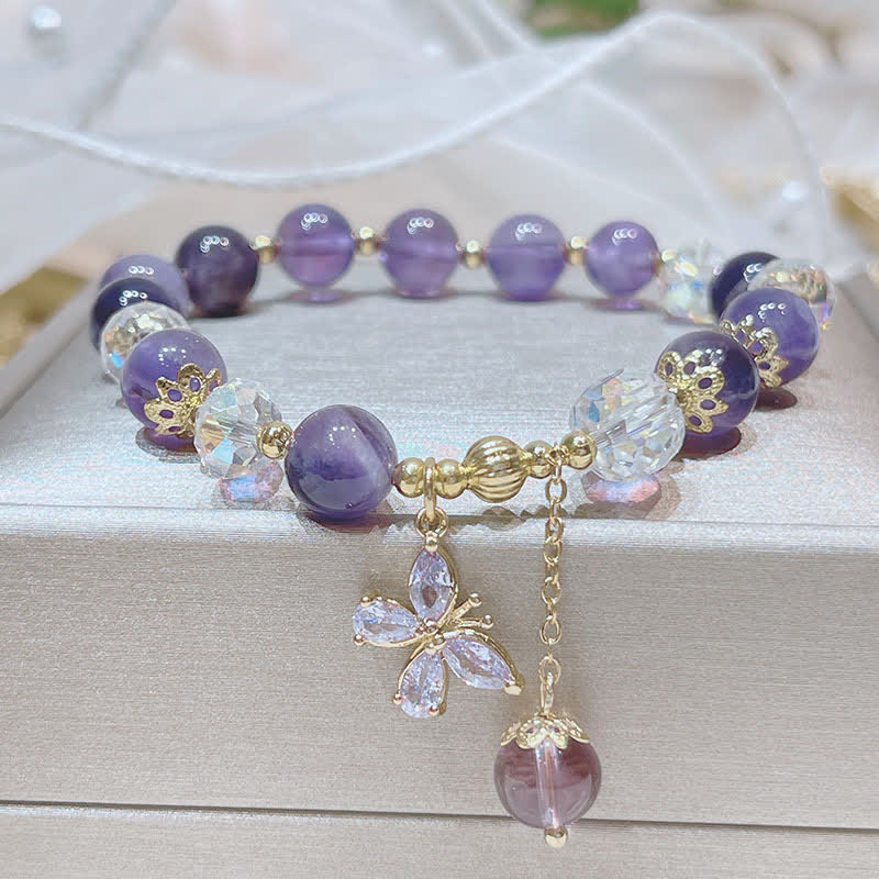 KarmaRipple's Authentic Amethyst Gemstone Spiritual Butterfly Talisman Bracelet p1